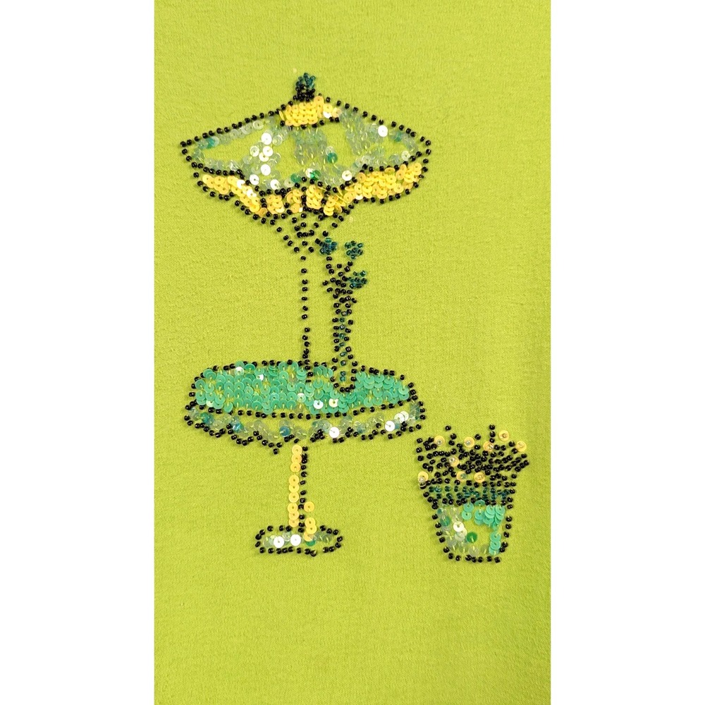 Ronni Nicole XL Lime Green Y2K Sleeveless Shift Dress Sequin Martini Glass Retro - Picture 2 of 8